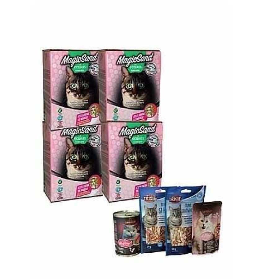 Gatos Magicsand By Ecojass Otros Lechos | Pack 4 Cajas De Arena No Aglomerante Y Snacks Olor Talco