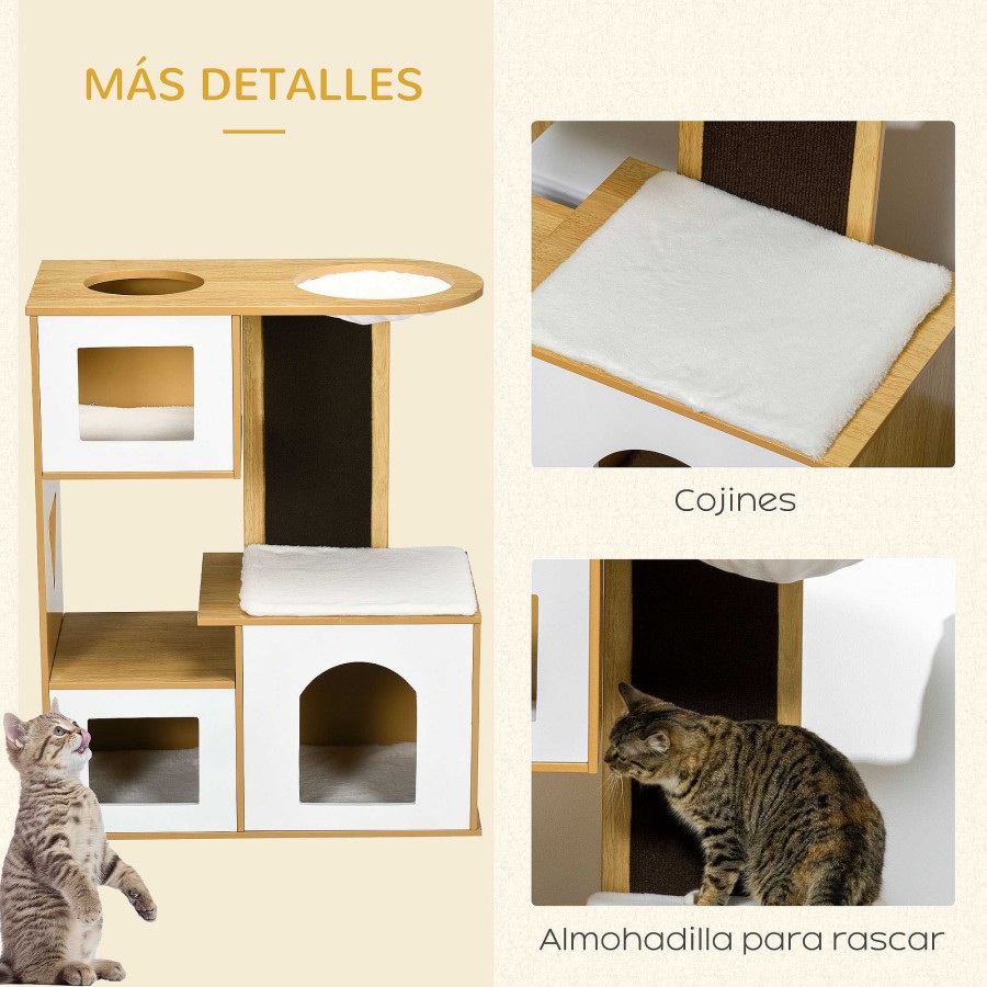 Gatos PawHut Camas Para Gatos | Pawhut Rbol Rascador Con Torre Para Gatos Roble.