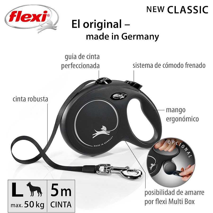 Perros Flexi Correas Para Perros | Flexi New Classic Correa Extensible Negra Para Perros