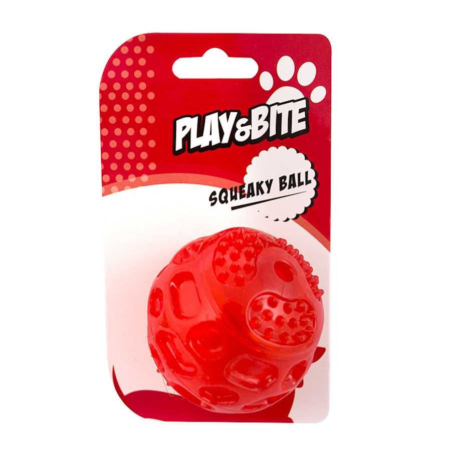 Perros Play & Bite Juguetes Para Perros | Play&Bite Pelota Roja De Pl Stico Con Sonido Para Perros