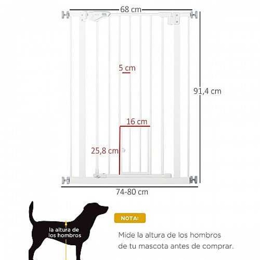 Perros PawHut Puertas Para Perros | Pawhut Barrera De Seguridad Blanca Para Mascotas