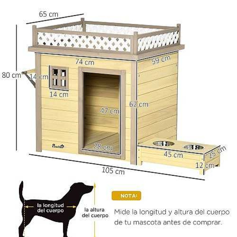 Perros PawHut Casetas Para Perros | Pawhut Caseta Moderna De Madera Natural Para Perros