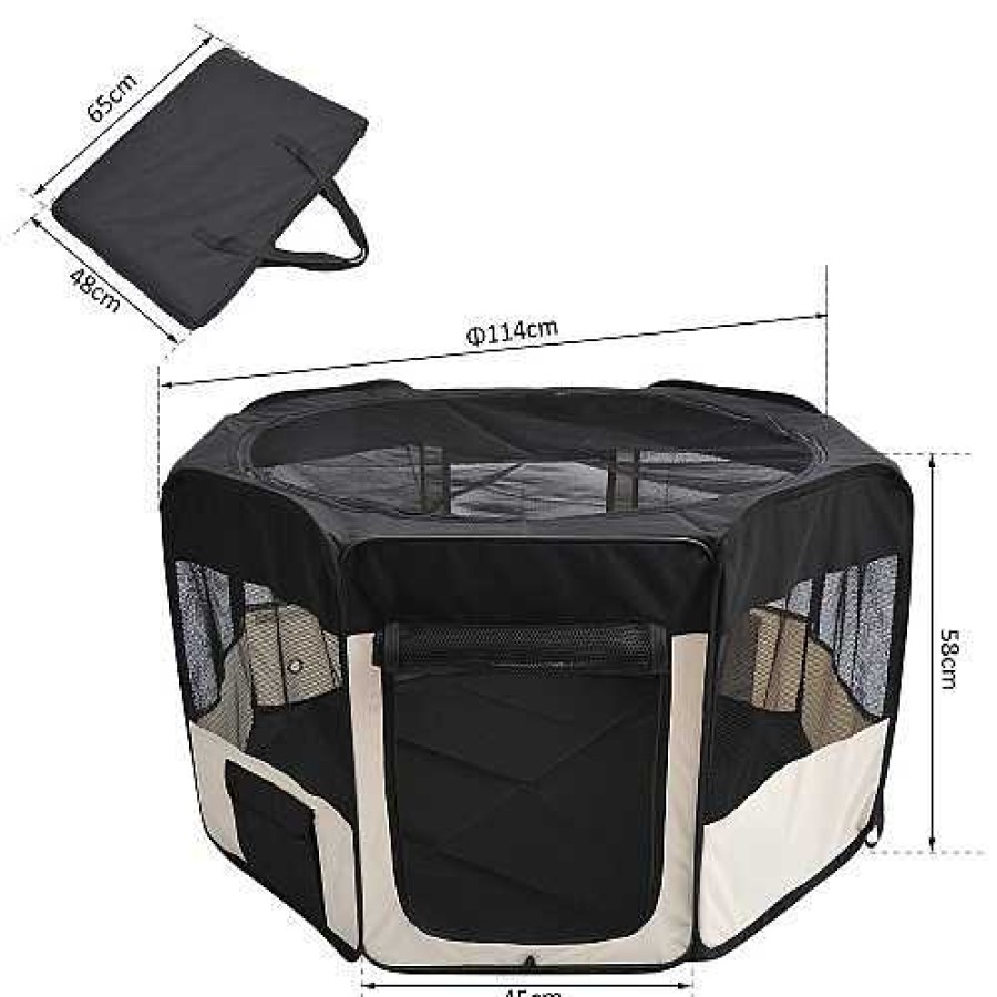 Perros PawHut Transportines Para Perros | Pawhut Parque Plegable Negro Y Beige Para Perros