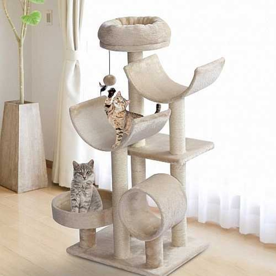 Gatos PawHut Rascadores | Pawhut Rbol Rascador Con Tubo De Juego Beige Para Gatos