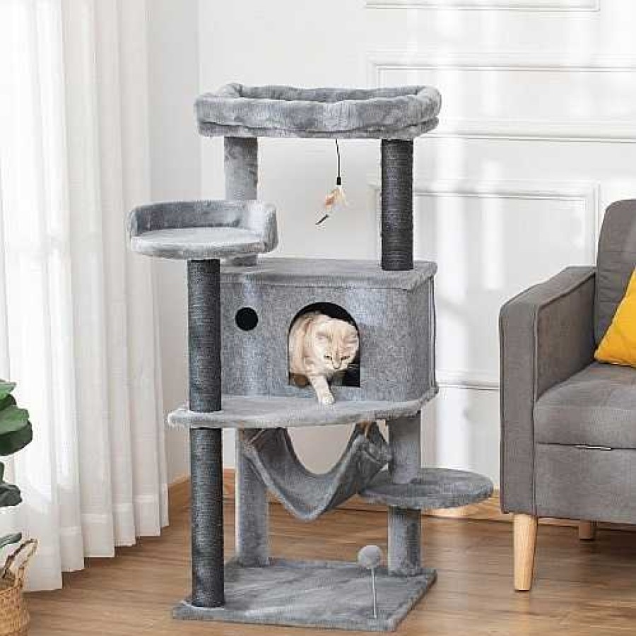 Gatos PawHut Rascadores | Pawhut Rbol Rascador Con Cueva De Fieltro Para Gatos