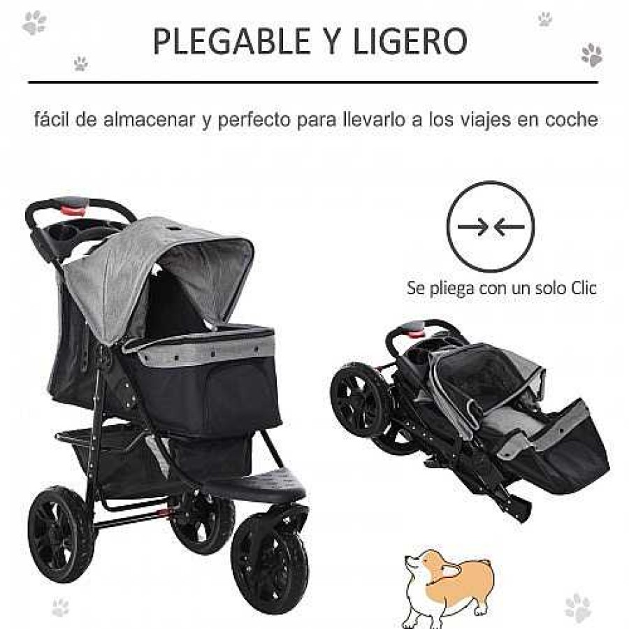 Perros PawHut Transportines Para Perros | Cochecito De Paseo Plegable Para Mascotas Color Gris