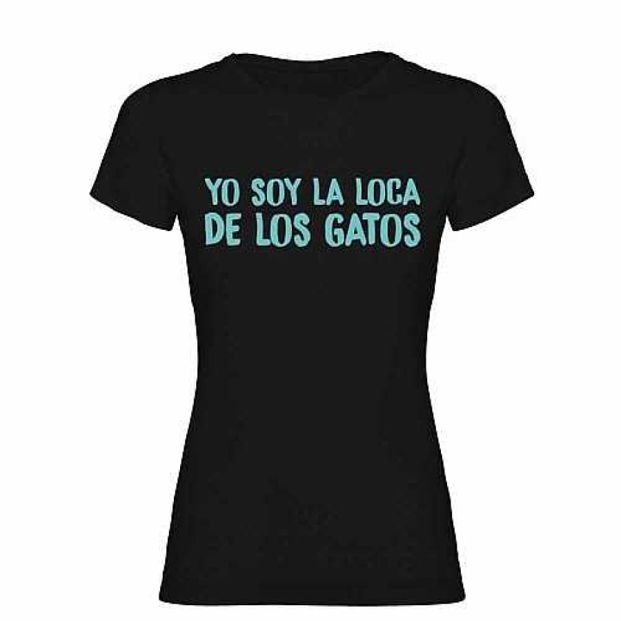 Otros Animales Thepetlover Moda Y Complementos | Camiseta Mujer "Yo Soy La Loca De Los Gatos" Color Negro