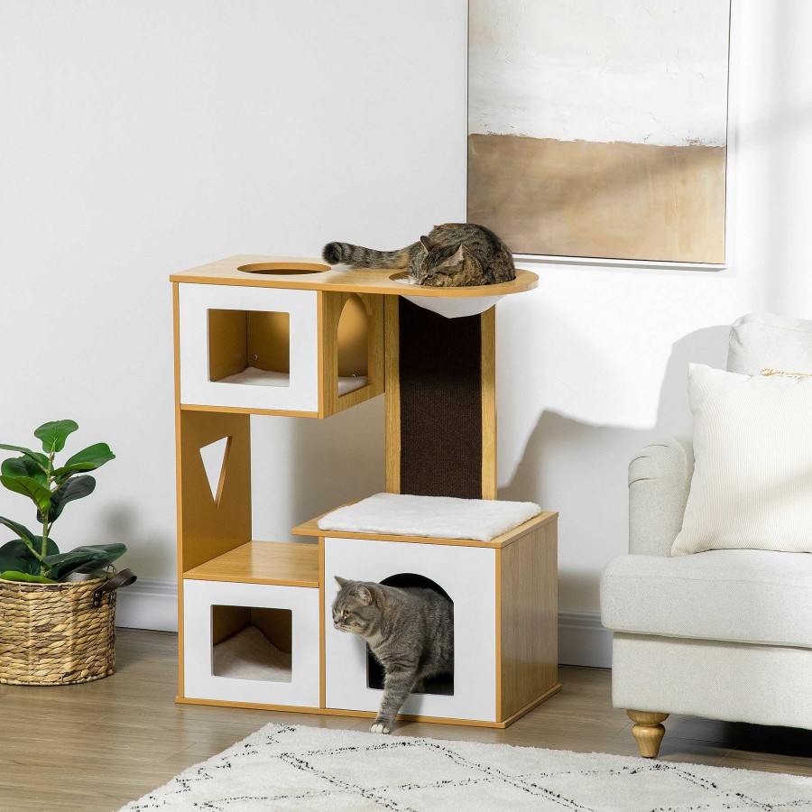 Gatos PawHut Camas Para Gatos | Pawhut Rbol Rascador Con Torre Para Gatos Roble.