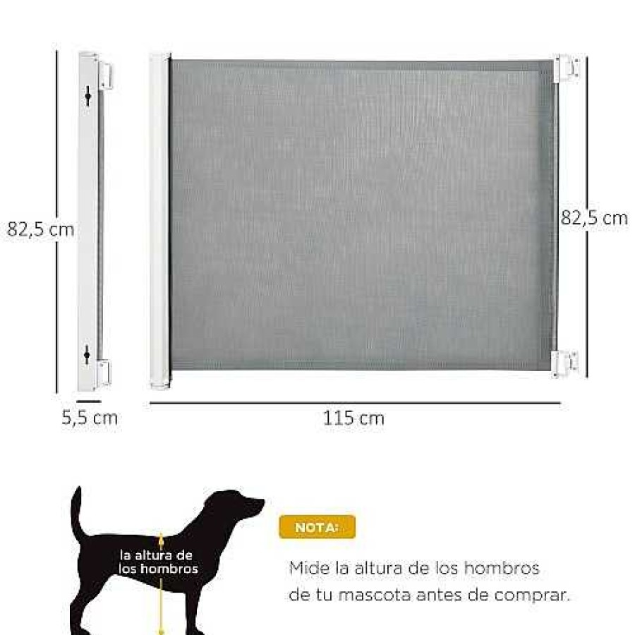 Perros PawHut Accesorios Coche Y Viajes | Pawhut Barrera De Seguridad Retr Ctil Gris Para Perros