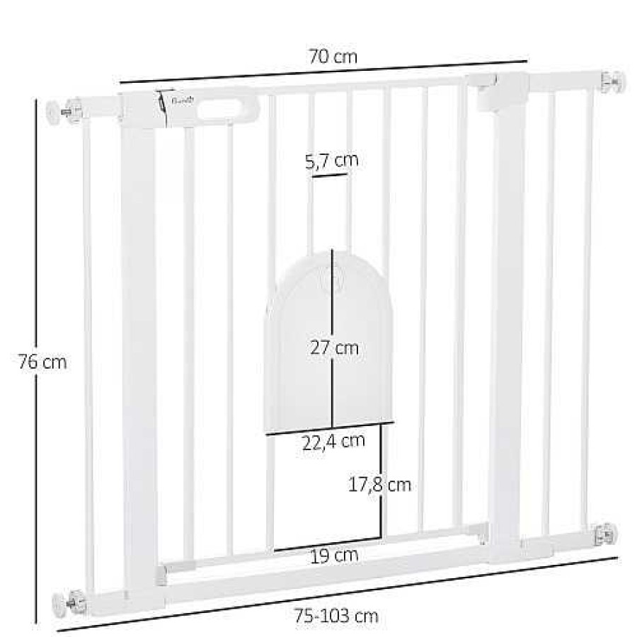 Perros PawHut Puertas Para Perros | Pawhut Barrera De Seguridad De Mascotas Color Blanco