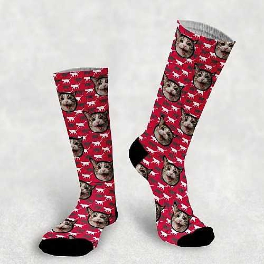 Otros Animales The Chango Moda Y Complementos | Calcetines Personalizados Cat 1 Mascota Color Rojo