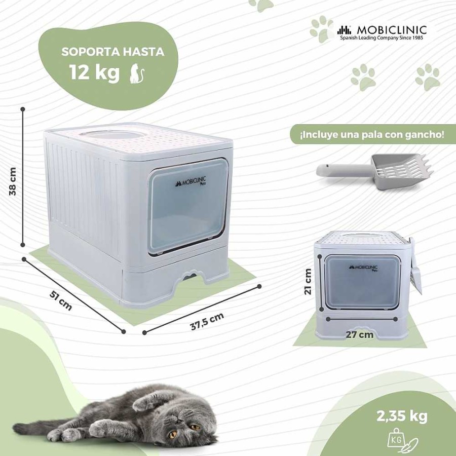 Gatos Mobiclinic Productos De Higiene | Mobiclinic Arenero Para Gatos Cerrado Con Cepillo Gran Capacidad Bandeja Extensible Estable Refugio C Modo Catbox