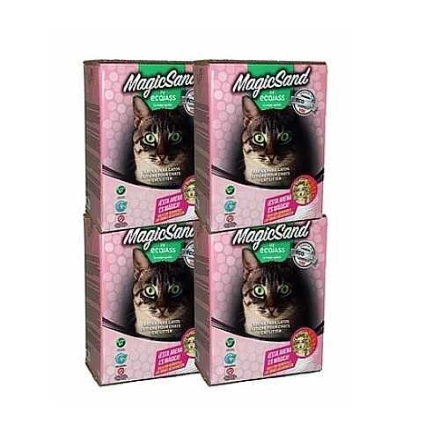 Gatos Magicsand By Ecojass Otros Lechos | Pack 4 Cajas De Arena No Aglomerante Para Gatos Olor Talco