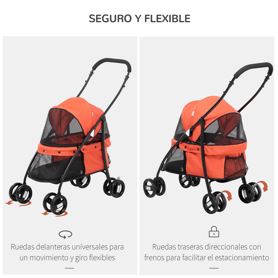 Perros PawHut Transportines Para Perros | Pawhut Cochecito Rojo Plegable Para Mascotas