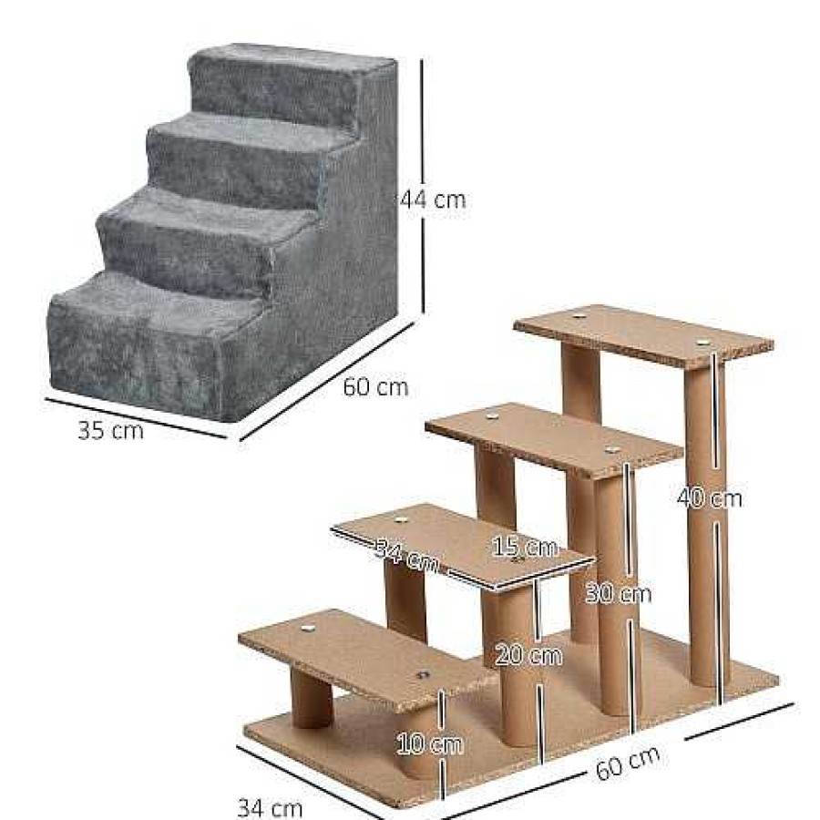 Perros PawHut Limpieza Hogar | Pawhut Escalera De 4 Pelda Os Gris Para Mascotas