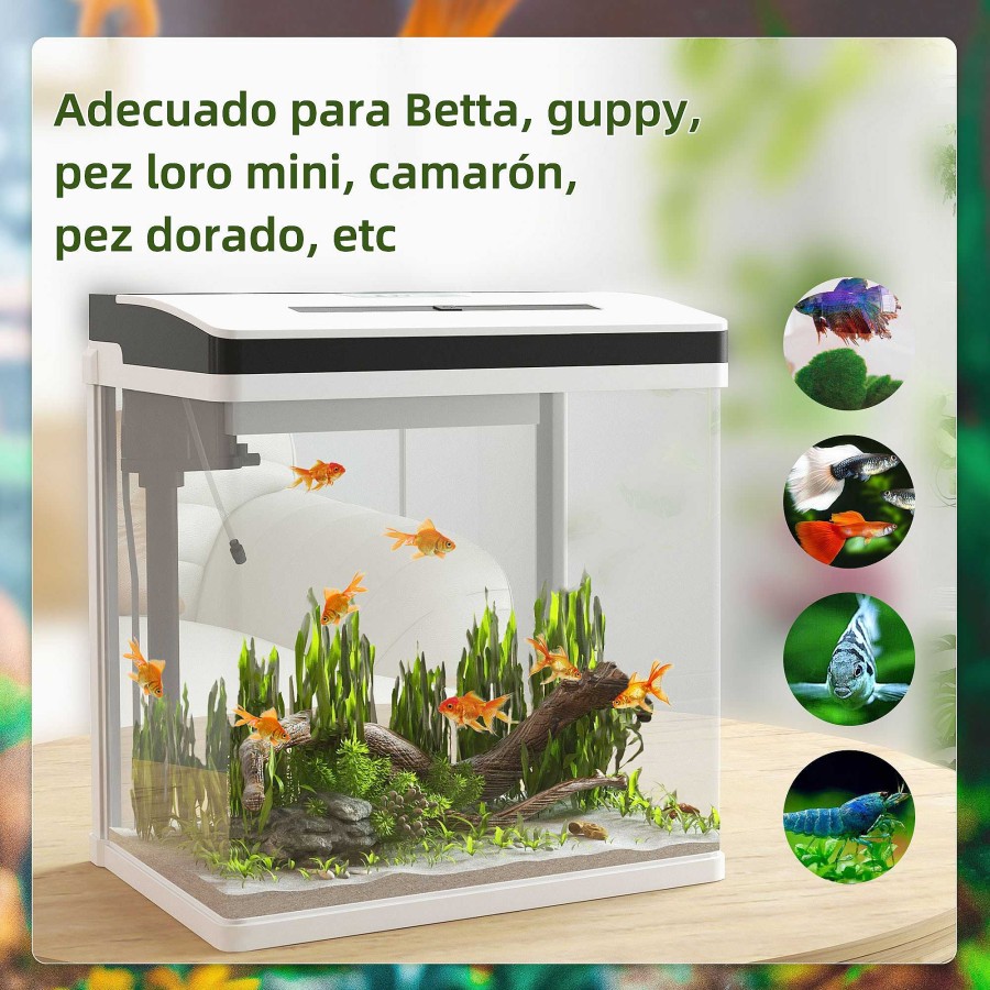 Otros Animales PawHut Acuarios | Pawhut Acuario De Cristal De 28L Pecera Peque A Con Sistema De Filtro Iluminaci N Led Bomba De Agua