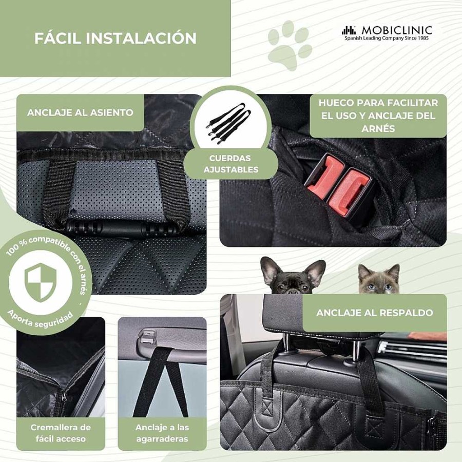 Perros Mobiclinic Accesorios Coche Y Viajes | Mobiclinic Cubre Asientos De Coche Para Perros Universal Antideslizante Impermeable Bolsillo Lateral Negro Sammy Mobiclinic