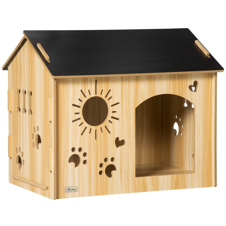 Perros PawHut Casetas Para Perros | Pawhut Caseta De Madera Marr N Y Negra Para Perros Peque Os