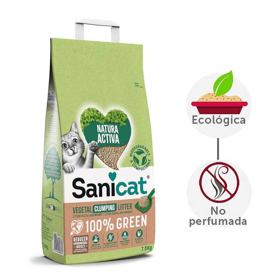 Gatos Sanicat Arena Aglomerante | Sanicat Natura Activa 100% Green Arena Vegetal Para Gatos