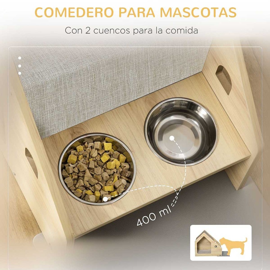 Perros PawHut Casetas Para Perros | Pawhut Caseta De Madera De Interior Con Comederos Para Perros