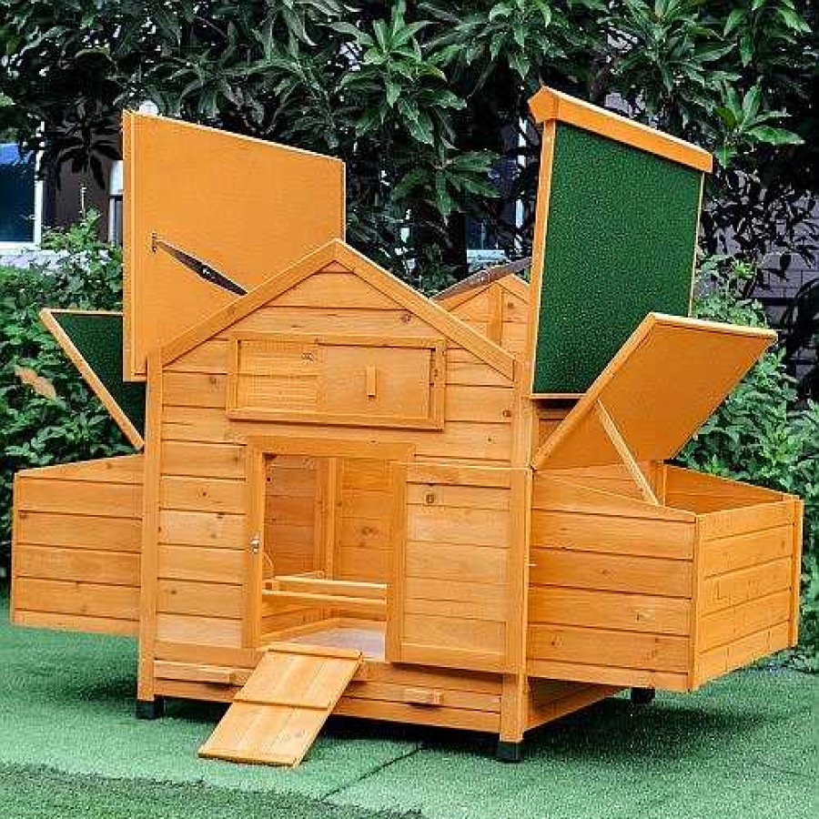 Otros Animales PawHut Gallinas Y Aves De Corral | Gallinero Grande De Abeto Pawhut Color Madera