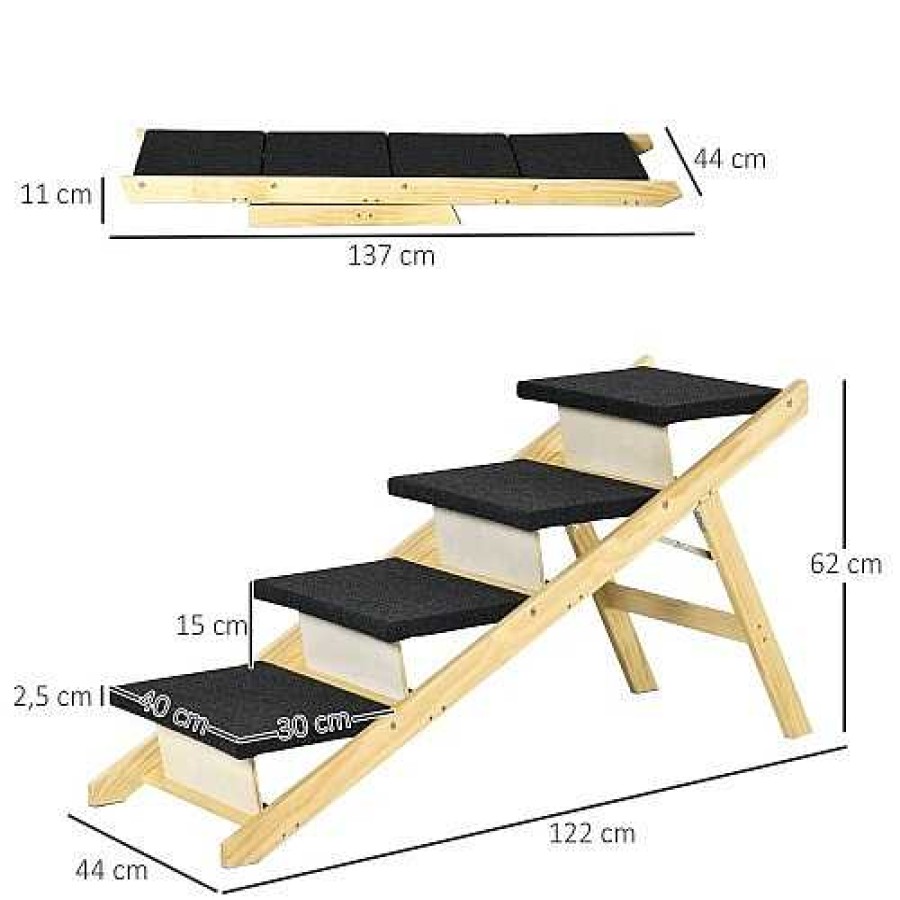 Perros PawHut Accesorios Coche Y Viajes | Pawhut Escalera Plegable De Madera 2 En 1 Para Perros