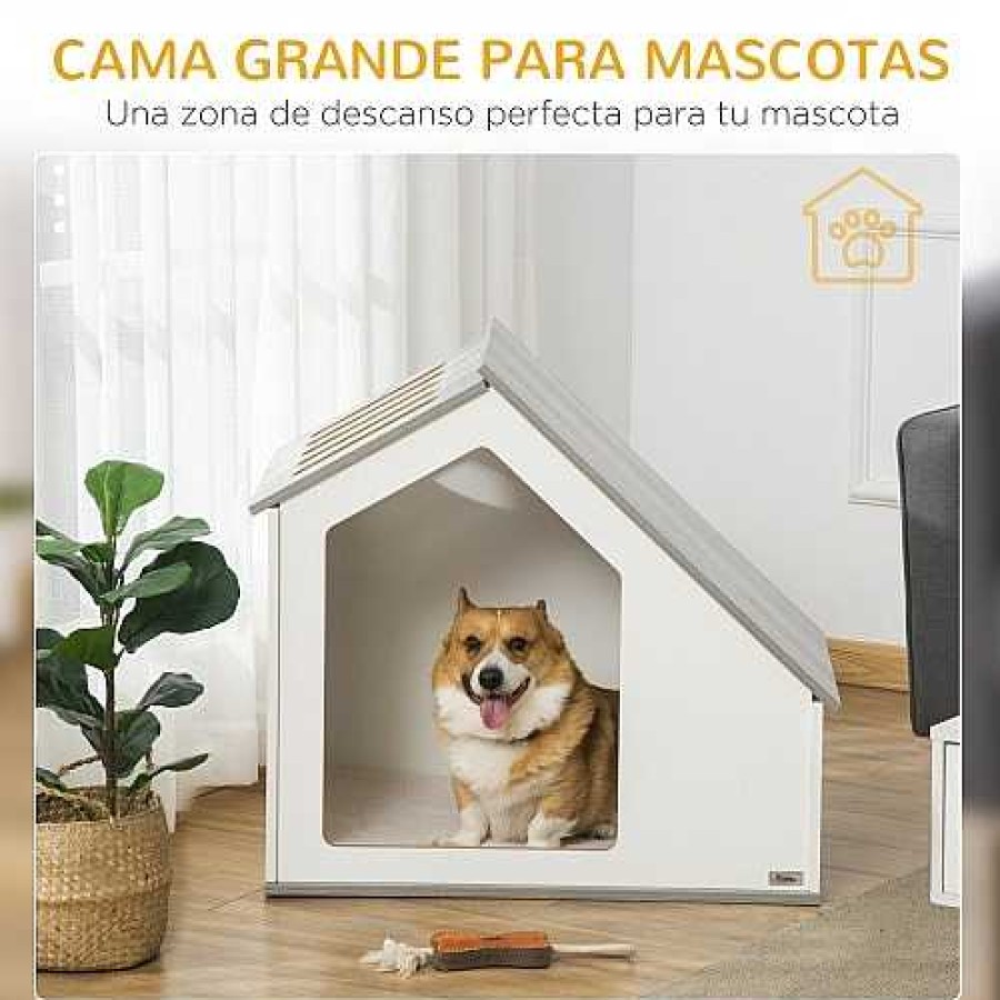 Perros PawHut Casetas Para Perros | Pawhut Caseta Interior De Madera Blanco Para Perros