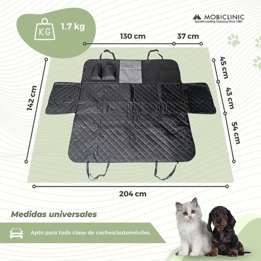 Perros Mobiclinic Accesorios Coche Y Viajes | Mobiclinic Cubre Asientos De Coche Para Perros Universal Antideslizante Impermeable Bolsillo Lateral Negro Sammy Mobiclinic