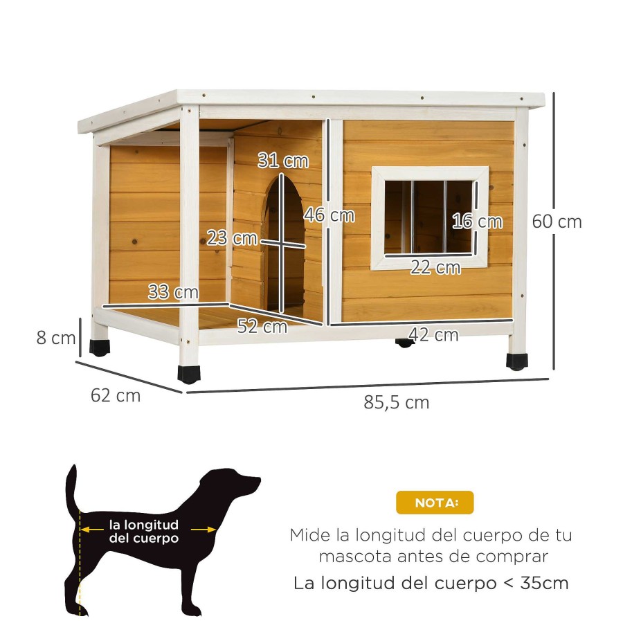 Perros PawHut Casetas Para Perros | Pawhut Caseta De Madera Con Techo Asf Ltico Impermeable Para Perros