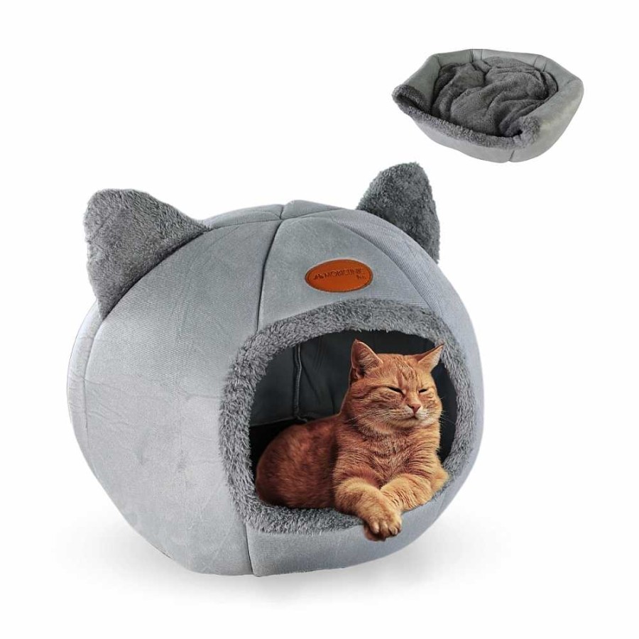 Gatos Mobiclinic Camas Para Gatos | Mobiclinic Cueva Nido Gris Para Mascotas Plegable Hellocatty