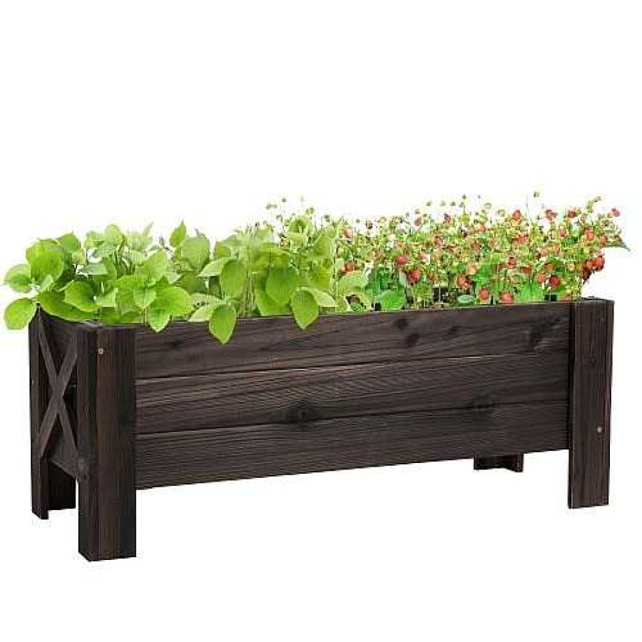 Otros Animales Outsunny Mobiliario De Jard N | Jardinera De Madera Maciza Rectangular Color Marr N