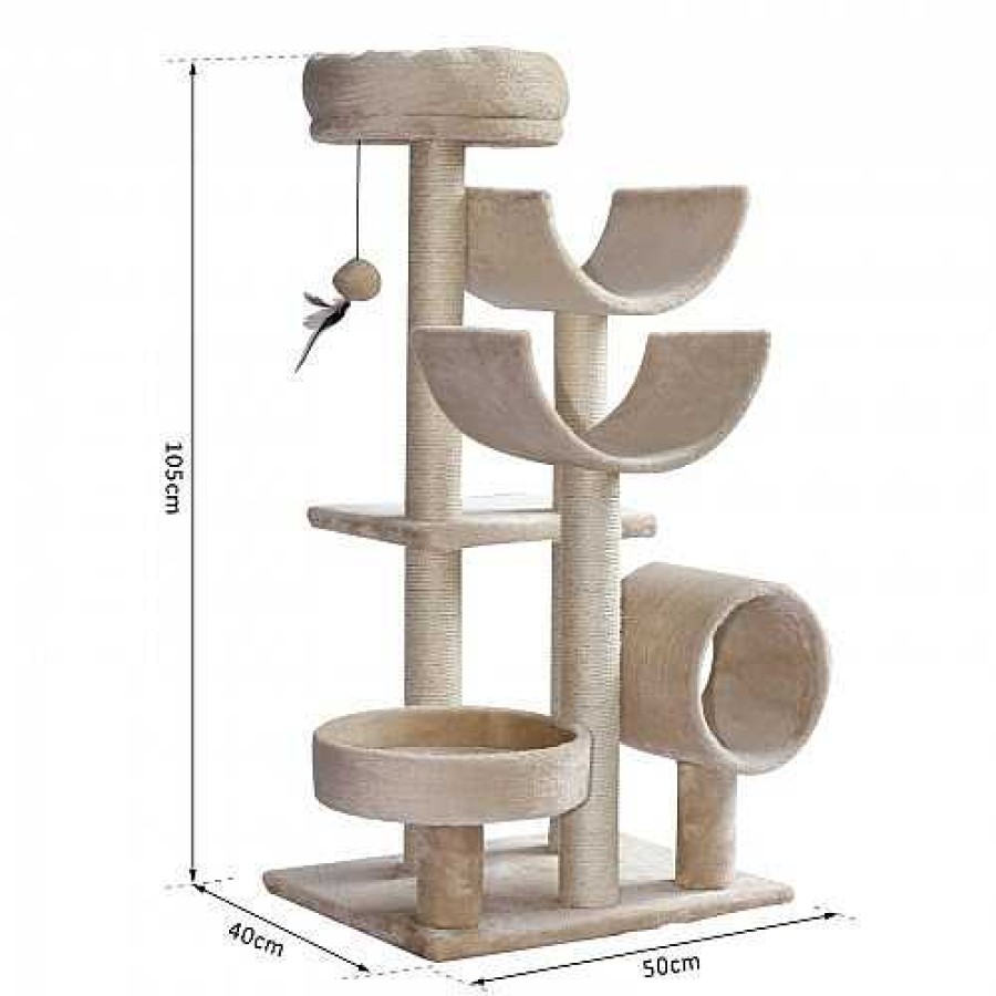 Gatos PawHut Rascadores | Pawhut Rbol Rascador Con Tubo De Juego Beige Para Gatos