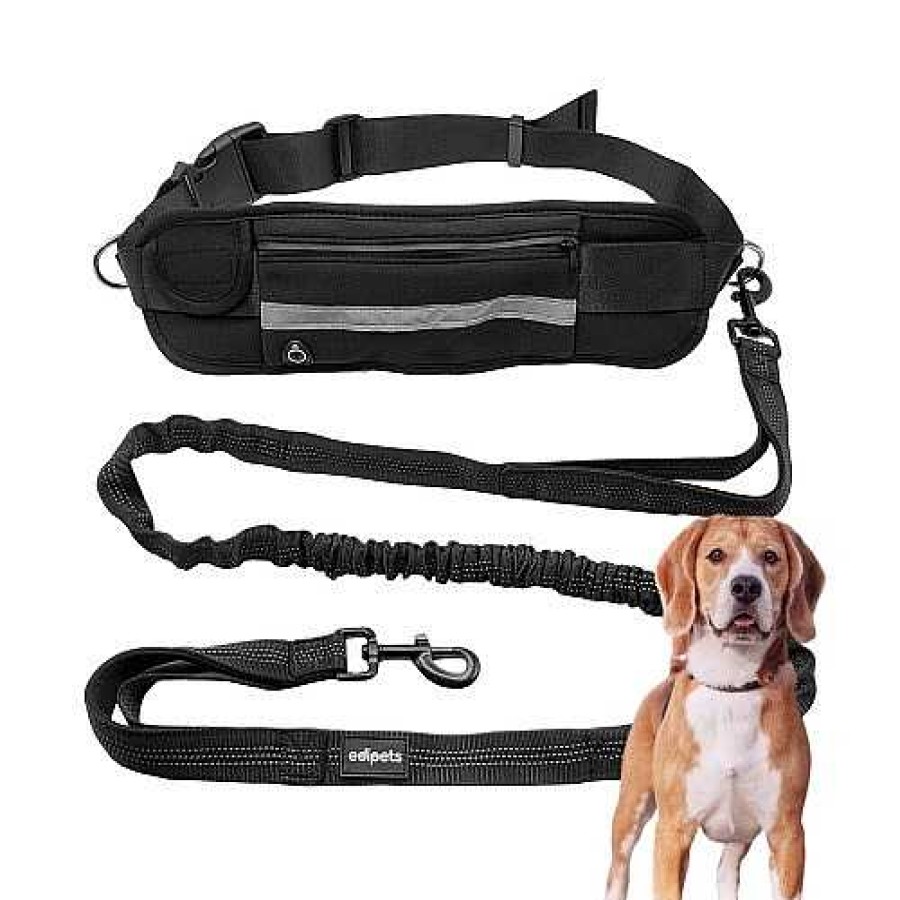 Perros Edipets Accesorios Coche Y Viajes | Edipets Correa Canicross Reflectante Manos Libres Con Ri Onera Negra Para Perros