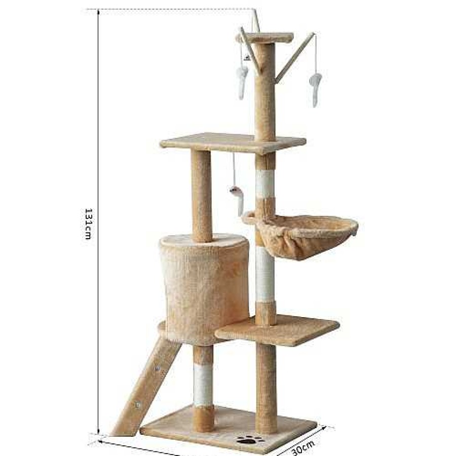 Gatos PawHut Rascadores | Pawhut Rbol Rascador Con Nidos Y Plataforma Beige Para Gatos