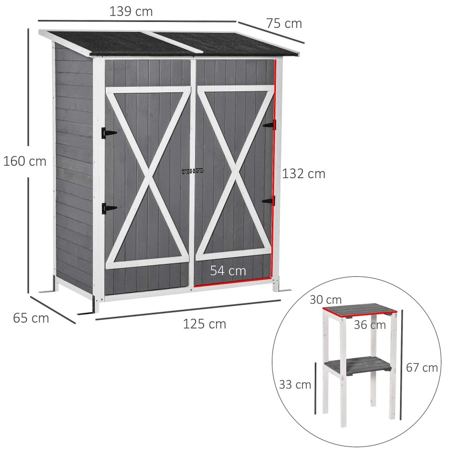 Otros Animales Outsunny Muebles | Outsunny Caseta De Jard N Madera Gris Para Almacenaje De Herramientas