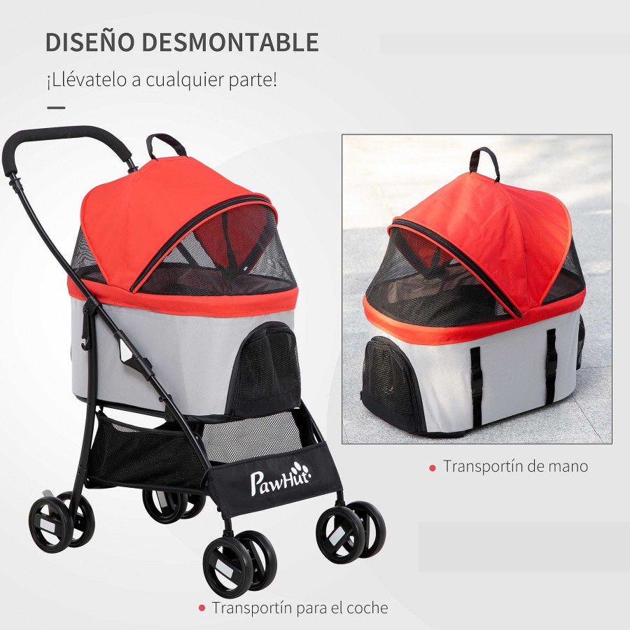 Perros PawHut Transportines Para Perros | Pawhut Cochecito Rojo 3 En 1 Para Mascotas