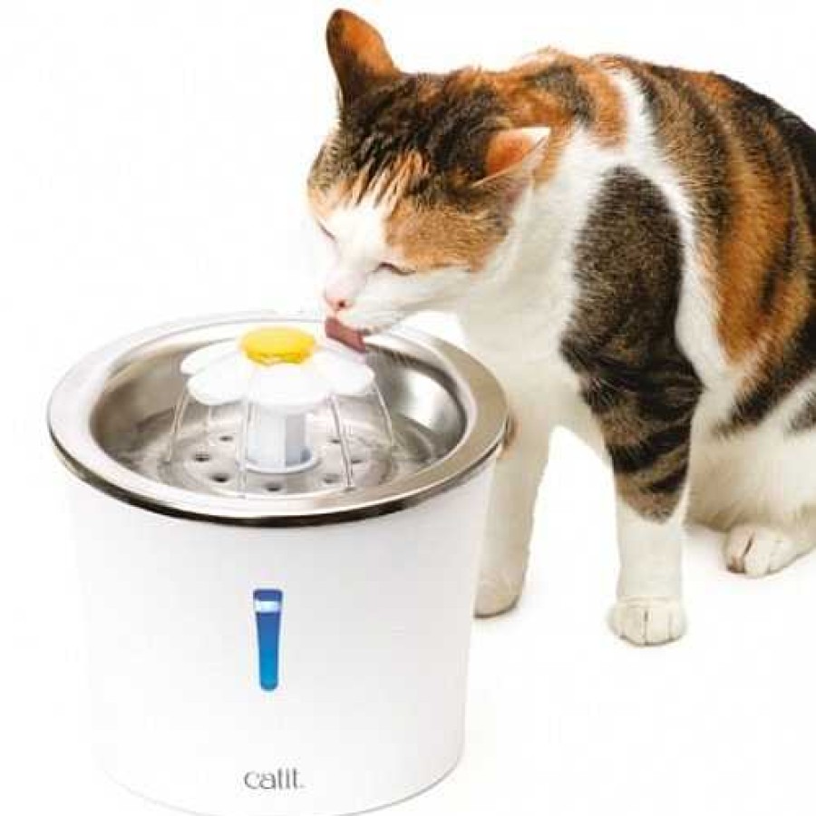 Gatos Catit Comederos Y Bebederos | Catit Bebedero Fuente De Acero Inoxidable Con Leds Blanco Para Mascotas