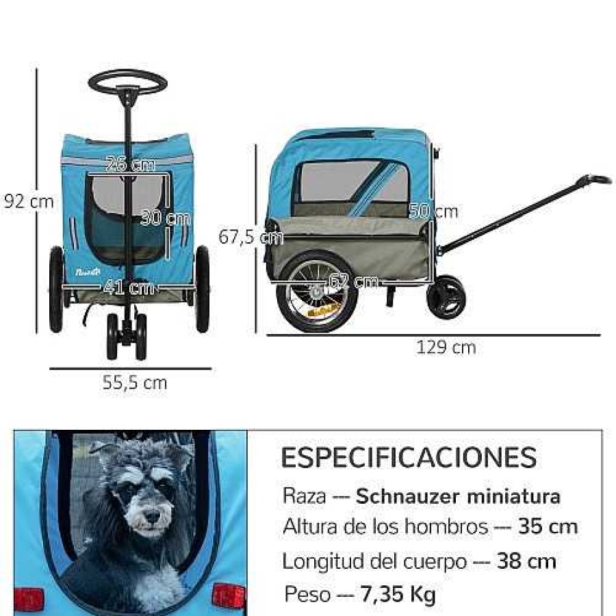 Perros PawHut Ocio Y Tiempo Libre | Pawhut Remolque Azul Con Negro Para Perros