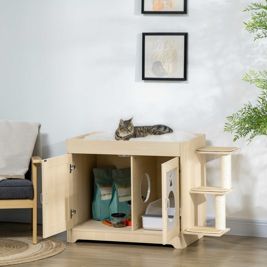 Gatos PawHut Productos De Higiene | Pawhut Arenero De Madera Roble Para Gatos