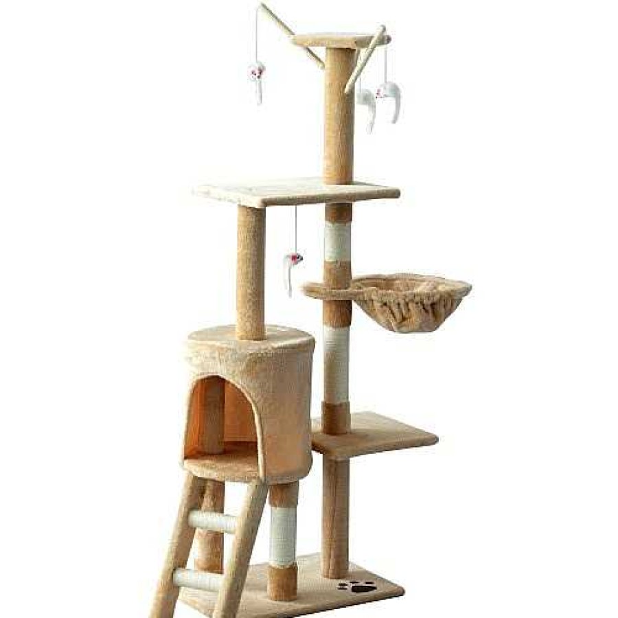 Gatos PawHut Rascadores | Pawhut Rbol Rascador Con Nidos Y Plataforma Beige Para Gatos