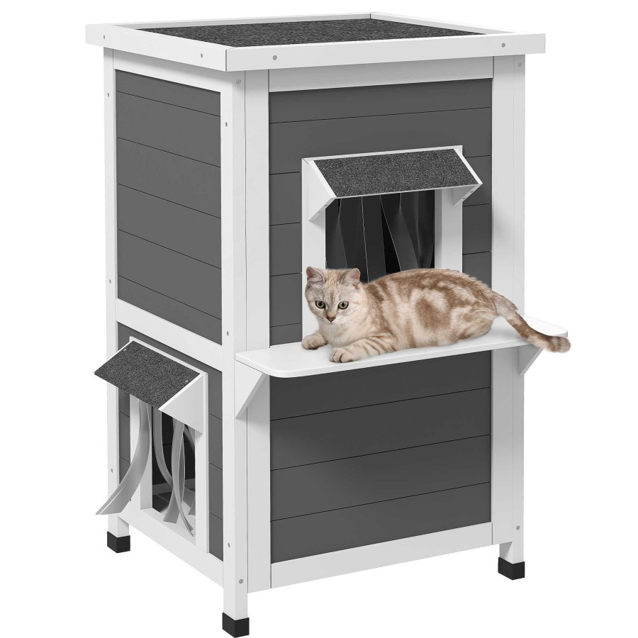 Gatos PawHut Educaci N | Pawhut Caseta Para Gatos Gris