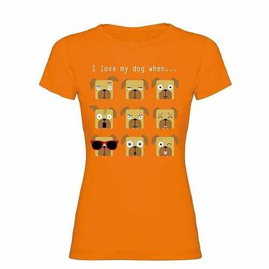 Otros Animales Thepetlover Moda Y Complementos | Camiseta Mujer "I Love My Dog When..." Color Naranja