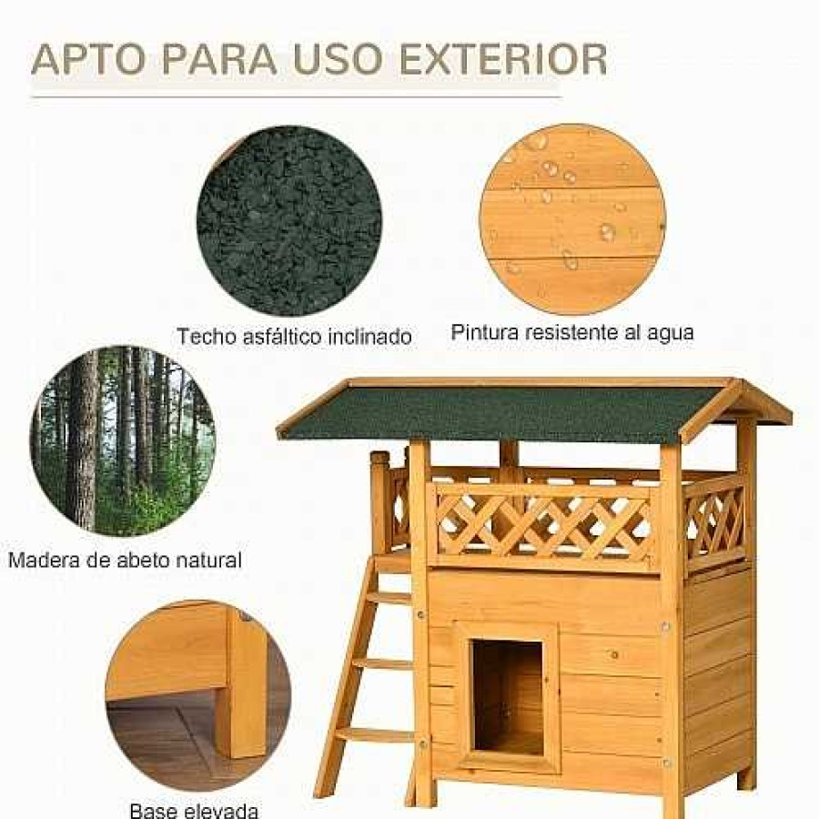 Perros PawHut Casetas Para Perros | Pawhut Caseta De Madera Natural Para Gatos