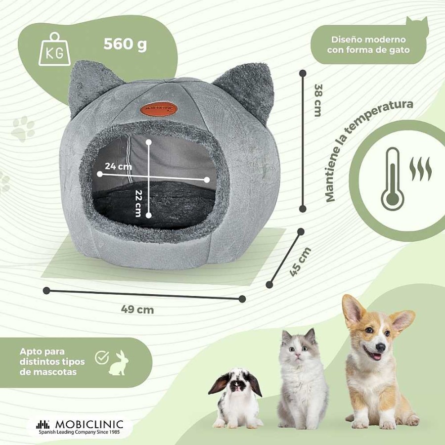 Gatos Mobiclinic Camas Para Gatos | Mobiclinic Cueva Nido Gris Para Mascotas Plegable Hellocatty