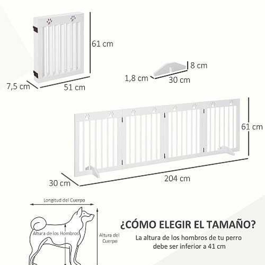 Perros PawHut Puertas Para Perros | Pawhut Barrera De Seguridad Plegable Color Blanco