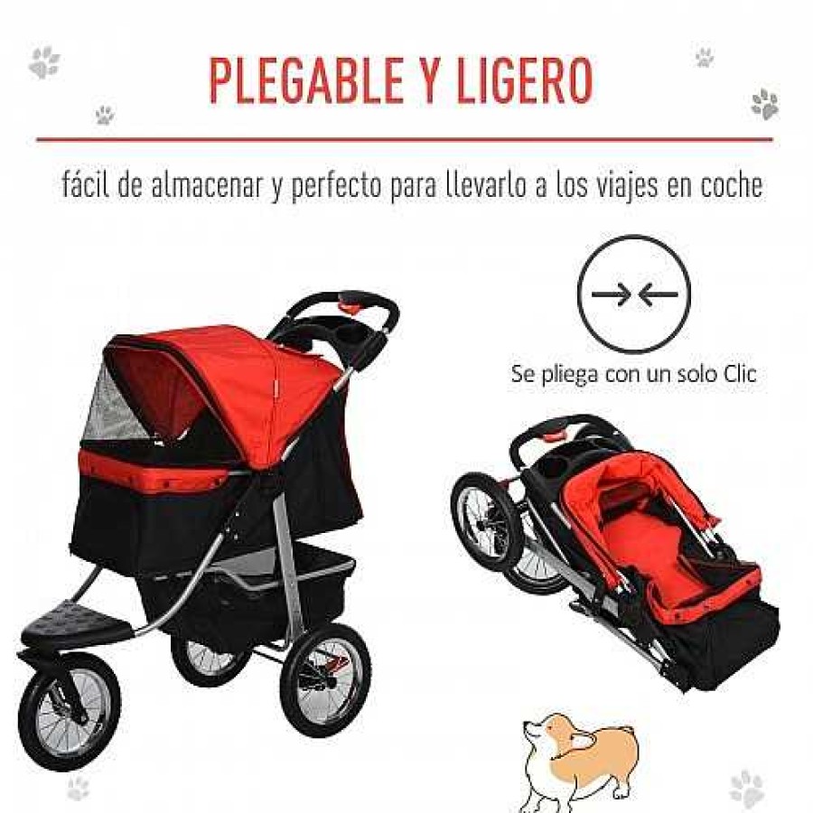 Perros PawHut Transportines Para Perros | Cochecito De Paseo Plegable Para Mascotas Color Rojo