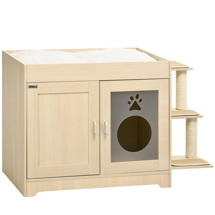 Gatos PawHut Productos De Higiene | Pawhut Arenero De Madera Roble Para Gatos