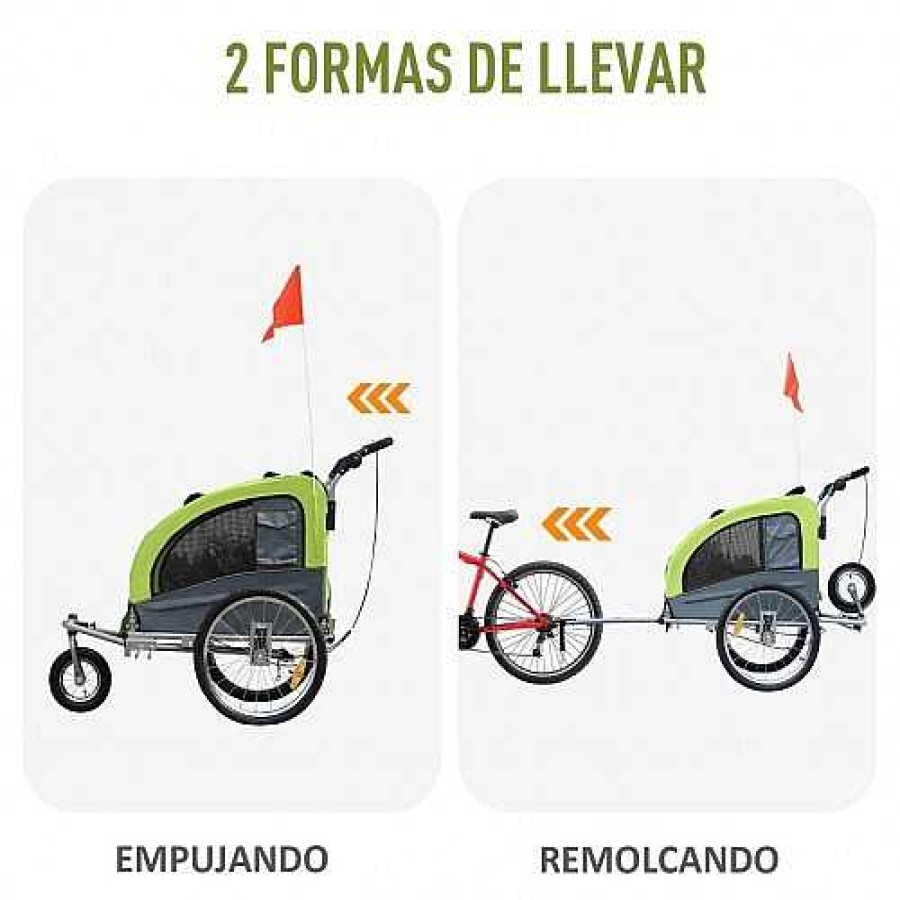 Perros PawHut Transportines Para Perros | Remolque De Bicicleta Pawhut Para Perros Color Verde/Negro