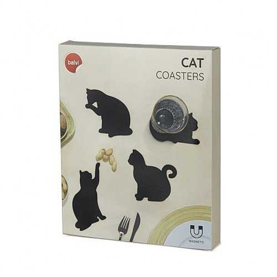 Otros Animales Balvi Menaje Hogar | Set De 4 Posavasos En Forma De Gato Color Negro