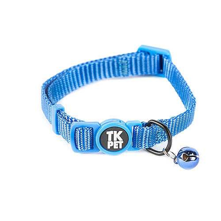 Gatos TK-Pet Accesorios De Paseo | Tk-Pet Classic Collar Nylon Con Cascabel Azul Para Gatos